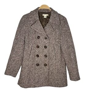 Vintage J.Crew Sz Medium Double Breasted Tweed‎ Pea Coat Quilted Lining